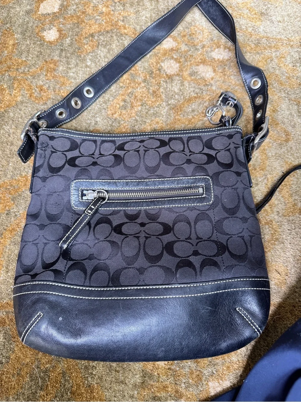 Coach Black Signature Crossbody with Tassel Charm